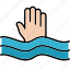 sinking, man, submerging, drowning, hand, help, icon 