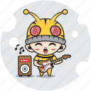 bee, character, costume, emoticon, guitar, mascot, music