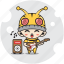 bee, character, costume, emoticon, guitar, mascot, music 