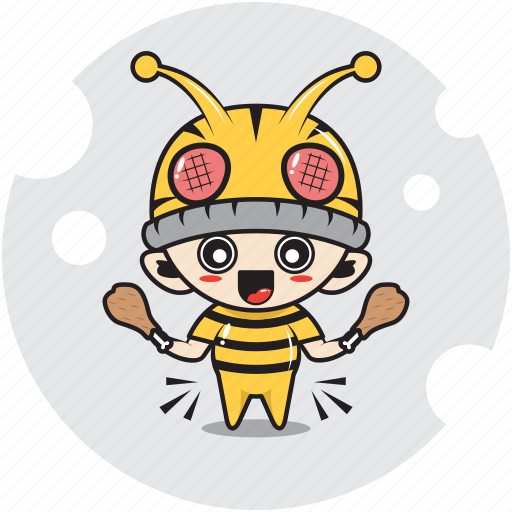 Bee, character, costume, eat, emoticon, mascot, meat icon - Download on Iconfinder