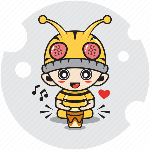 Bee, character, costume, drum, emoticon, mascot, music icon - Download on Iconfinder