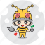 bee, character, costume, emoticon, landscape, mascot, plant 