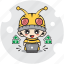 bee, character, costume, emoticon, laptop, mascot, work 