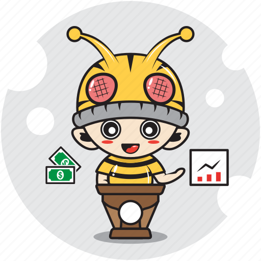 Bee, character, costume, emoticon, mascot, present, presentation icon - Download on Iconfinder