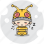 bee, character, costume, emoticon, mascot, sleep, sleepy 