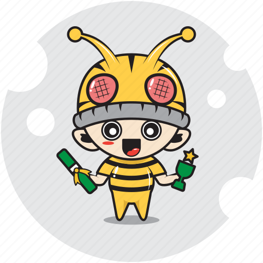 Bee, certificate, character, costume, emoticon, mascot, trophy icon - Download on Iconfinder