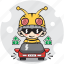bee, car, character, costume, emoticon, mascot, rich 