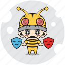 bee, character, costume, emoticon, mascot, mask, psycholgy