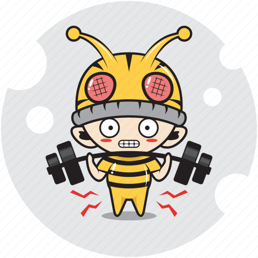Barbells, bee, character, costume, emoticon, fitness, mascot icon - Download on Iconfinder