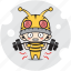 barbells, bee, character, costume, emoticon, fitness, mascot 