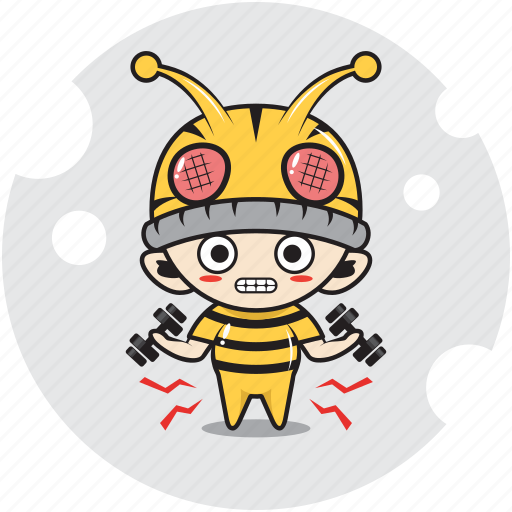 Barbells, bee, character, costume, emoticon, fitness, mascot icon - Download on Iconfinder