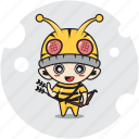 archer, bee, character, costume, emoticon, mascot, sport