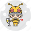 activity, bee, character, costume, emoticon, mascot, sick 
