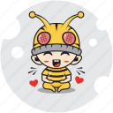activity, bee, character, costume, emoticon, laugh, mascot