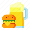 food, burger, beer, drink, alcohol, hamburger