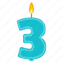 anniversary, birthday, cake, candle, number, three, year
