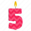 anniversary, birthday, cake, candle, five, number, year