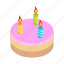 birthday, cake, candles, celebration, food, isometric, party 