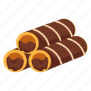 wafer, rolls, chocolate, sticker, cookies, biscuits, baked, food, illustration