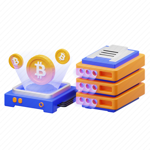Bitcoin, server, database 3D illustration - Download on Iconfinder