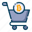 bitcoin, business, cryptocurrency, digital money, electronic cash, shop, trolley 