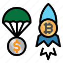 boost, launch, bitcoin, dollar, money, parachute, drop 