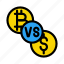 bitcoin, cryptocurrency, dollar, money, vs 