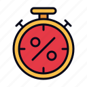 stopwatch, discount, timer, time, date, percentage, commmerce, shopping, flash sale