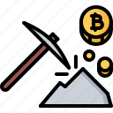 bitcoin, coin, cryptocurrency, mine, mining, pickaxe, stone