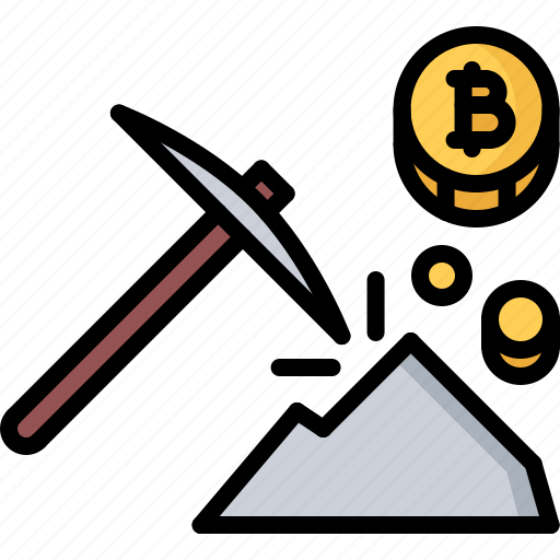 Bitcoin, coin, cryptocurrency, mine, mining, pickaxe, stone icon - Download on Iconfinder