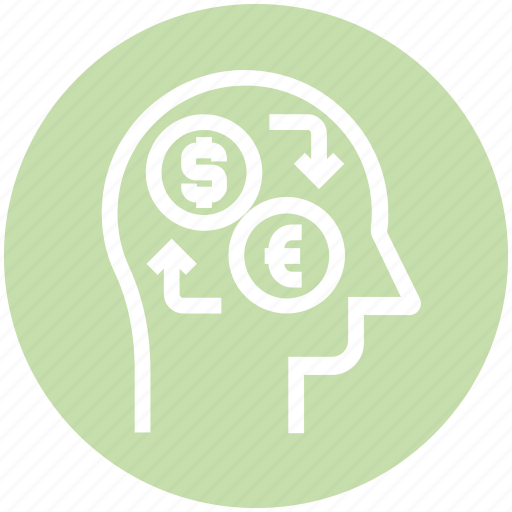 And euro, dollar, exchange, head, human head, mind, thinking icon - Download on Iconfinder