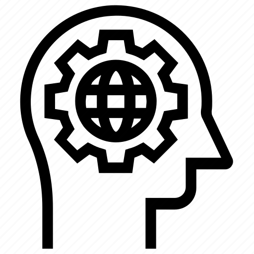 Gear, head, human head, mind, thinking, world icon - Download on Iconfinder