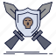 badge, emblem, game, shield, swords 