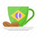 coffee, cup, brazil, hot, drink, mug, flag
