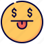 dollar, emoji, emoticon, happy, money, oriented, rich 