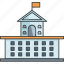 building, college, flag, government, office, school, university 