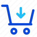 shopping, cart, arrow, down, add