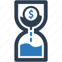 hourglass, loan, money, time, time is money