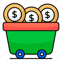 money cart, financial cart, dollar cart, handcart, pushcart