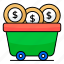 money cart, financial cart, dollar cart, handcart, pushcart 