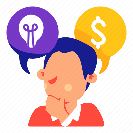 Thinking, man, idea, money, stickers, sticker illustration - Download on Iconfinder