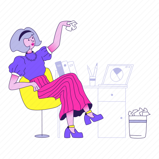 Businesswoman, throws, papers, work, office, business, payment illustration - Download on Iconfinder