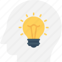 bulb, creative mind, head, innovative, intelligent