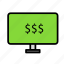 display, dollar, monetize, money, monitor, panel, value 