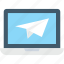 laptop, paperplane, screen, send mail, send message 