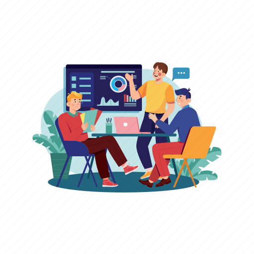 Businessman, discussion, technology, web, success, seo, meeting illustration - Download on Iconfinder
