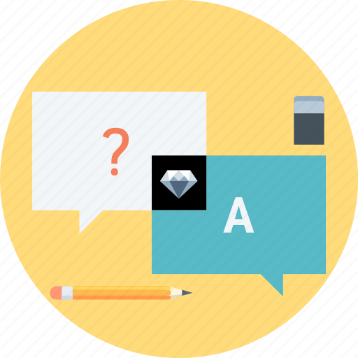 Answer, eraiser, pen, question, questions and answers, speech bubble icon - Download on Iconfinder