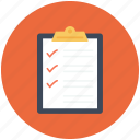 checklist, checkmark, clipboard, list, questionnaire, survey, tracklist icon