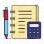 balance sheet, bookkeeping, calculator, data recording, document, ledger, accounting 