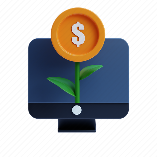 Growth, business, finance, monitor, money, desktop, investment 3D illustration - Download on Iconfinder